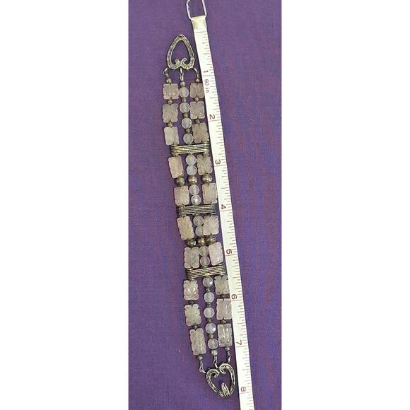 Rare Vintage Bracelet Sterling Silver 925 And Carved Rose Quartz Layered Beads - Picture 11 of 16